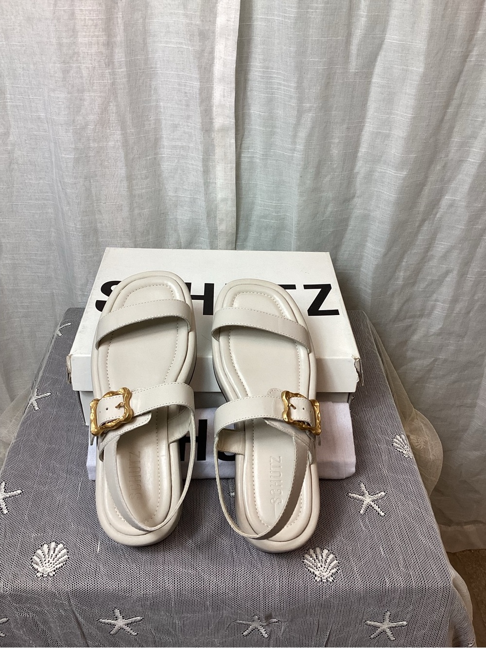 NWT SCHUTZ Evereve Wavy Ankle Strap Platform Sandals- Pearl; Size: 7B - Picture 6 of 12